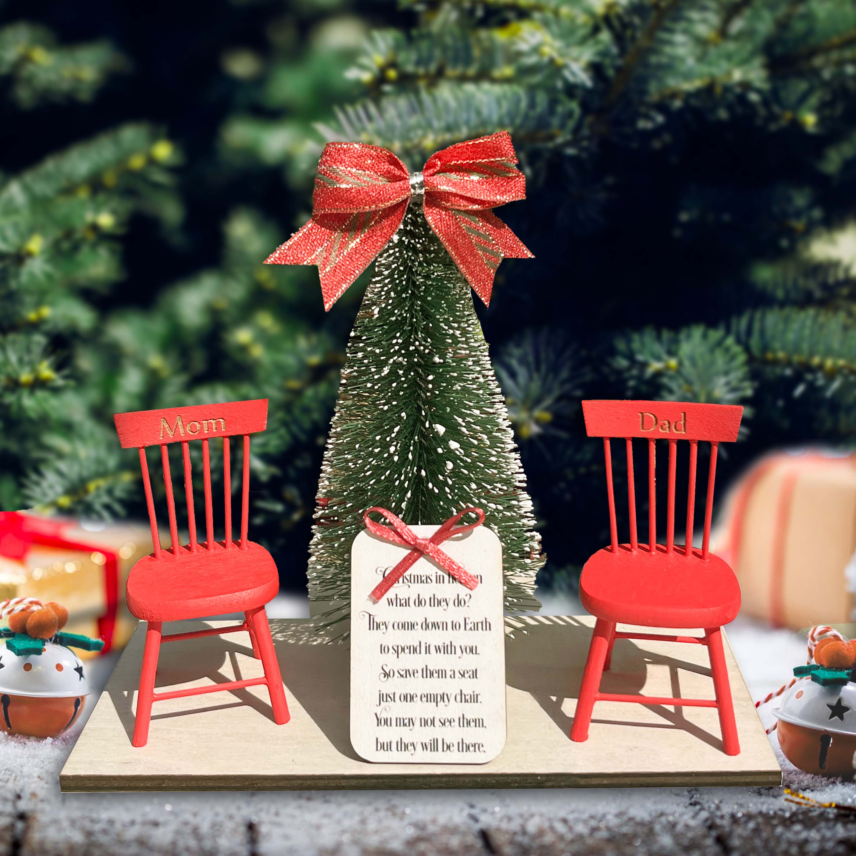 1PCS Christmas in Heaven with Rocking Chair Ornaments, Memorial Christmas  Ornaments, Christmas Memorial Keepsake, Chritsmas Gift for Grandma Grandpa  Mom Dad.Double Layer Laser Wood Ornament,With bow lanyard