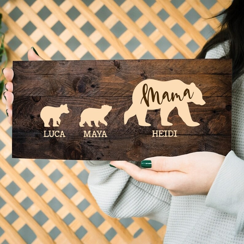 Personalized Mama Bear Sign, Xmas Gift For Mom