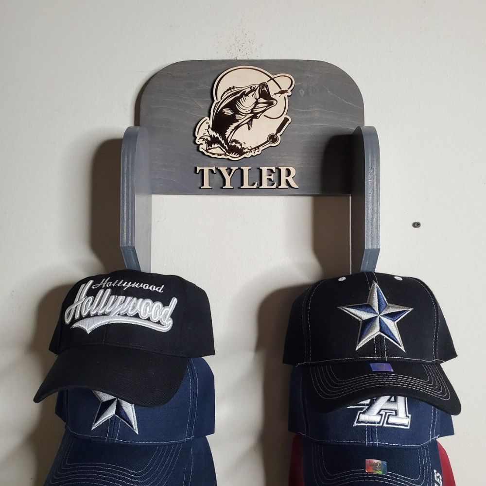Personalized Cap Rack for 20 Caps, Baseball Cap Rack