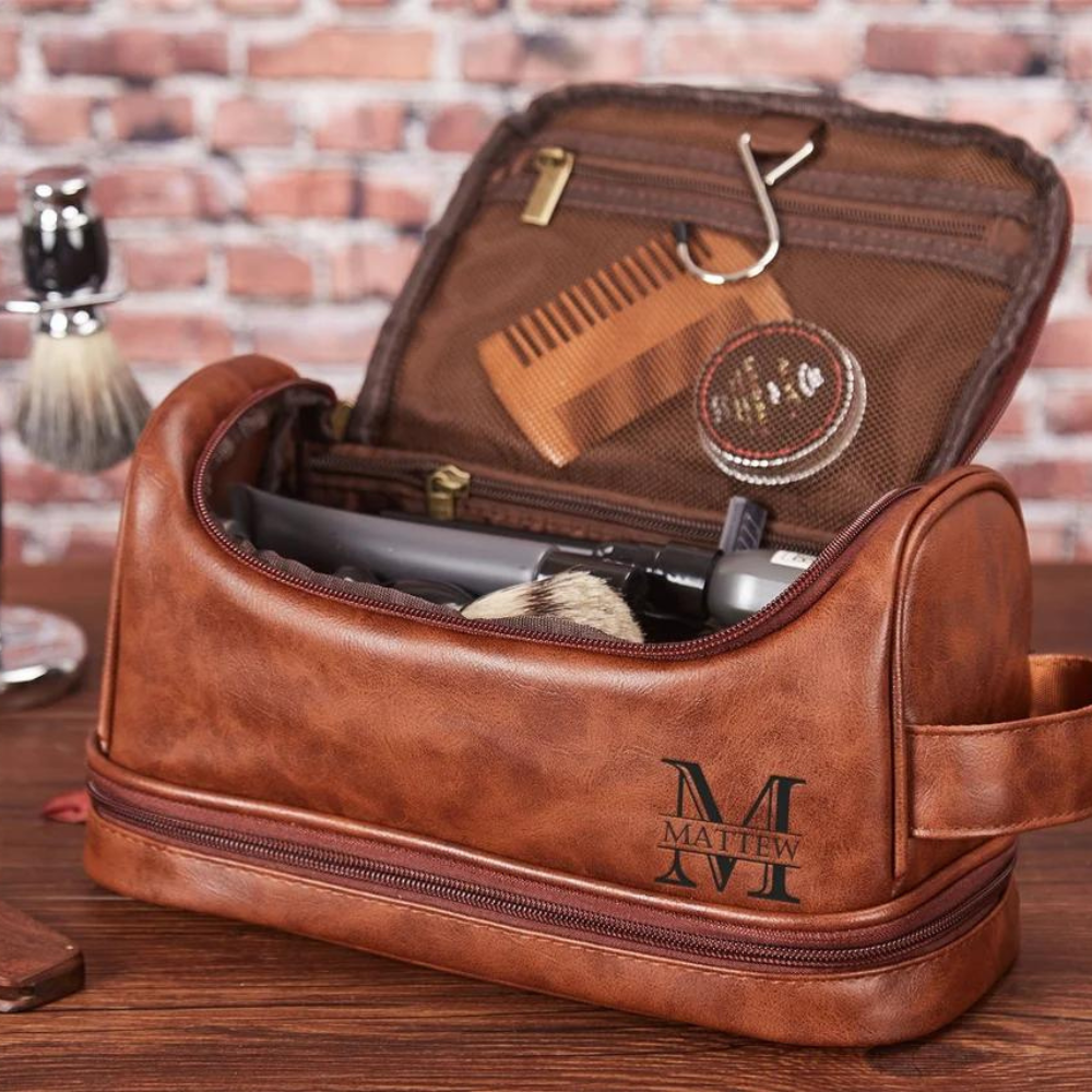 Personalized Toiletry Bag - Leather Anniversary Gift for Him