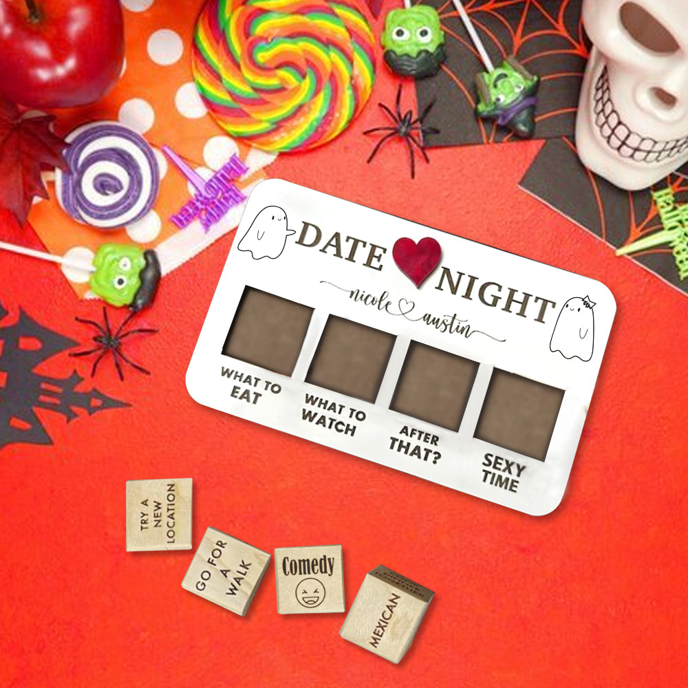 Date Night Dice After Dark Edition With Halloween Movie Dice - 5th Anniversary Gift - Wooden Board Game for couple