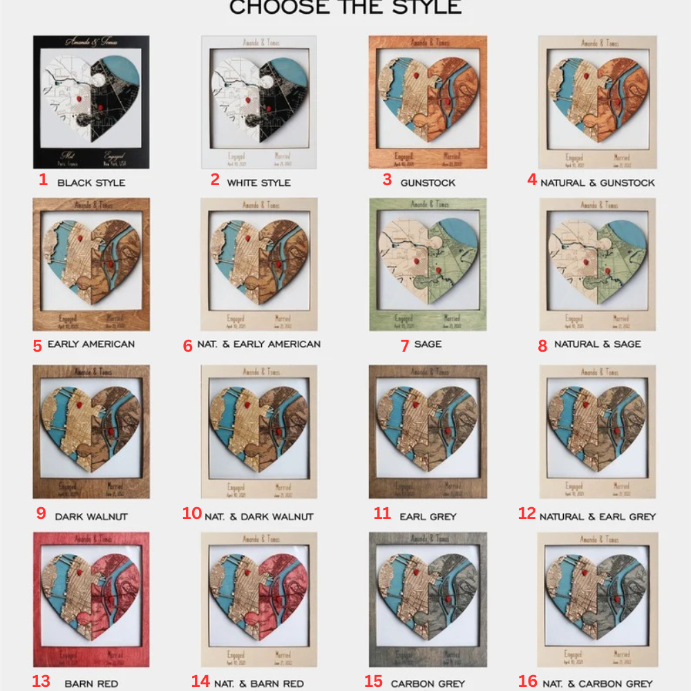 Two Locations Heart Puzzle Map - Anniversary gift for couples