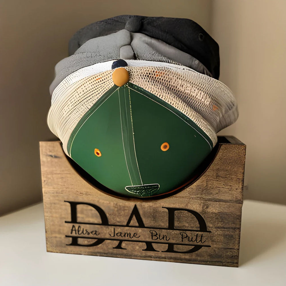 Custom Wooden Hat Holder Box With Kids' Name Gift for Dad
