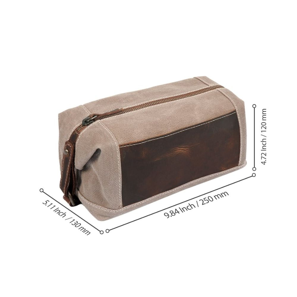 Toiletry Bag Top Grain Leather and Canvas Travel Bag Dopp Kit Makeup Case