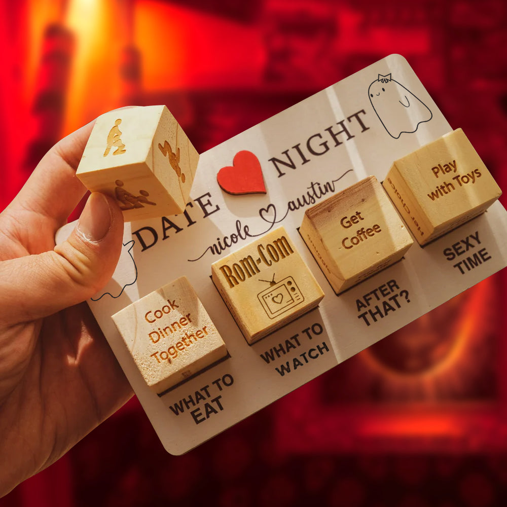 Date Night Dice After Dark Edition With Halloween Movie Dice - 5th Anniversary Gift - Wooden Board Game for couple