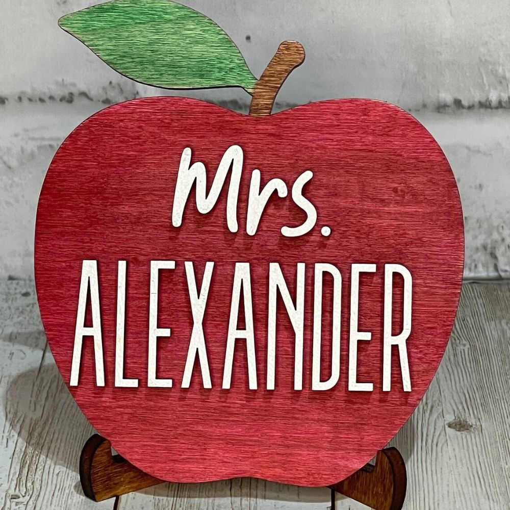 Teacher Appreciation Gift - Apple With Teacher's Name With Stand, Teacher Name Plate