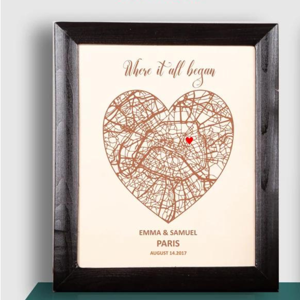Personalized Framed Map Art - Leather Anniversary Gift