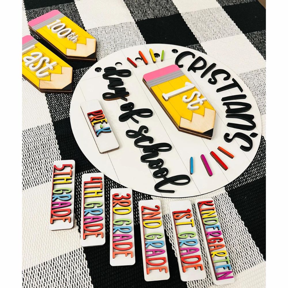 Personalized Wooden Kids Name Interchangeable First Day of School Sign