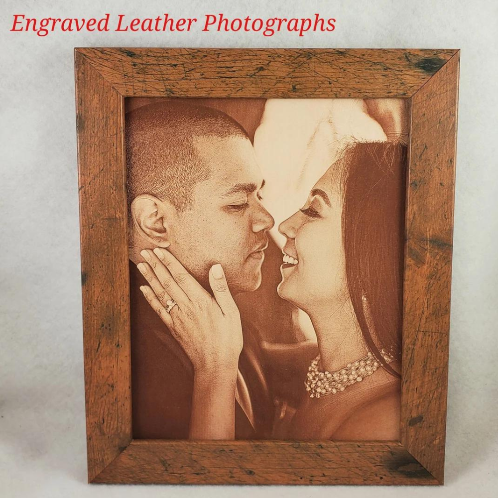 Engraved Leather Photo, Third Anniversary