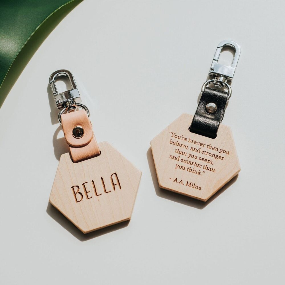 Personalised Wooden School Bag Tag + Quote