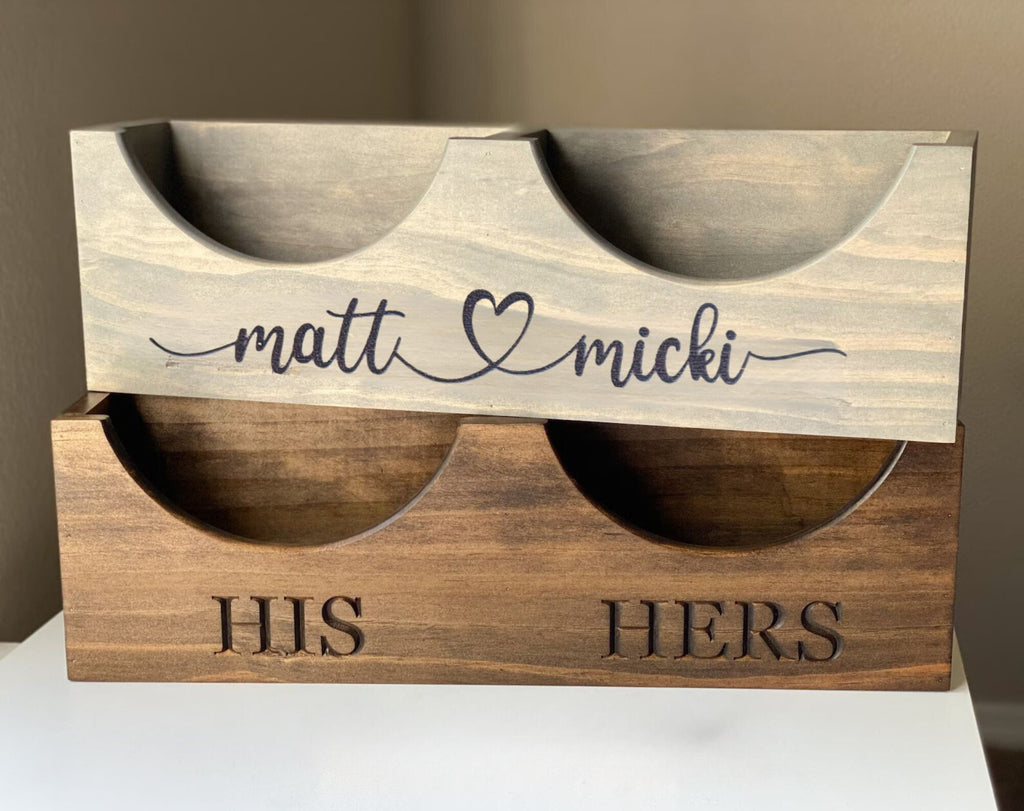 Personalized Double Wooden Hat Holder, Anniversary Gift
