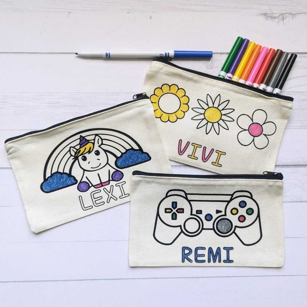 Personalized Pencil Case Gift for Kids - Color Your Own Bag Kit with Markers