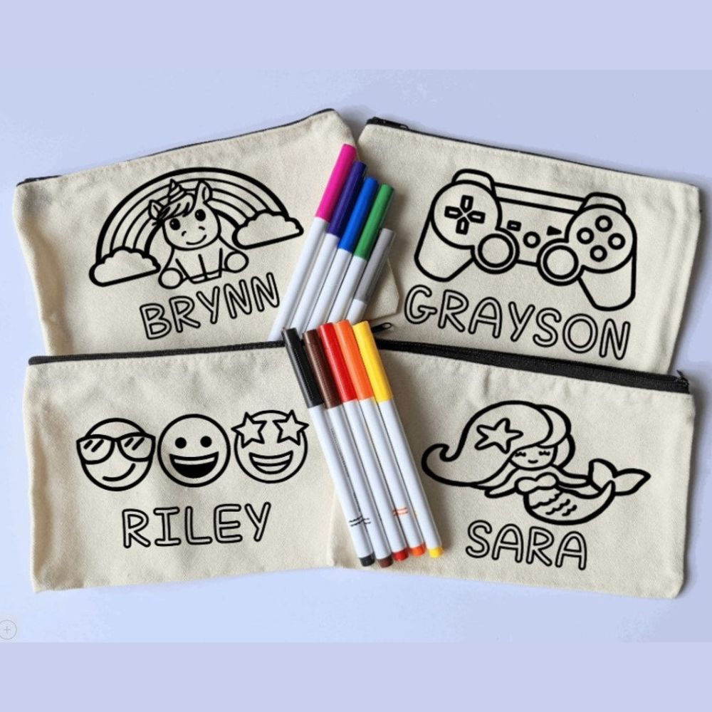 Personalized Pencil Case Gift for Kids - Color Your Own Bag Kit with Markers