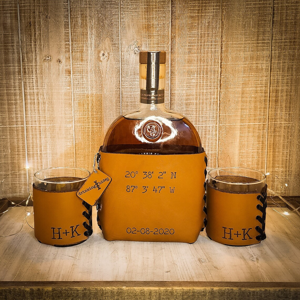 Custom Engraved Leather Whiskey Set for 3 Year Anniversary,
