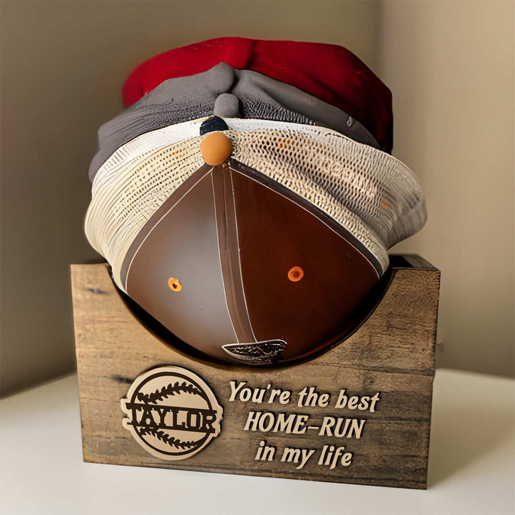 Personalized Layered Wooden Hat Holder, Gift For Baseball Lover - Christmas Gift