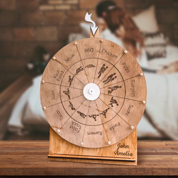 Personalized 2 in 1 Wooden Couple Wheel Spinner, What To Eat & Naughty Time - Christmas Couple Gift