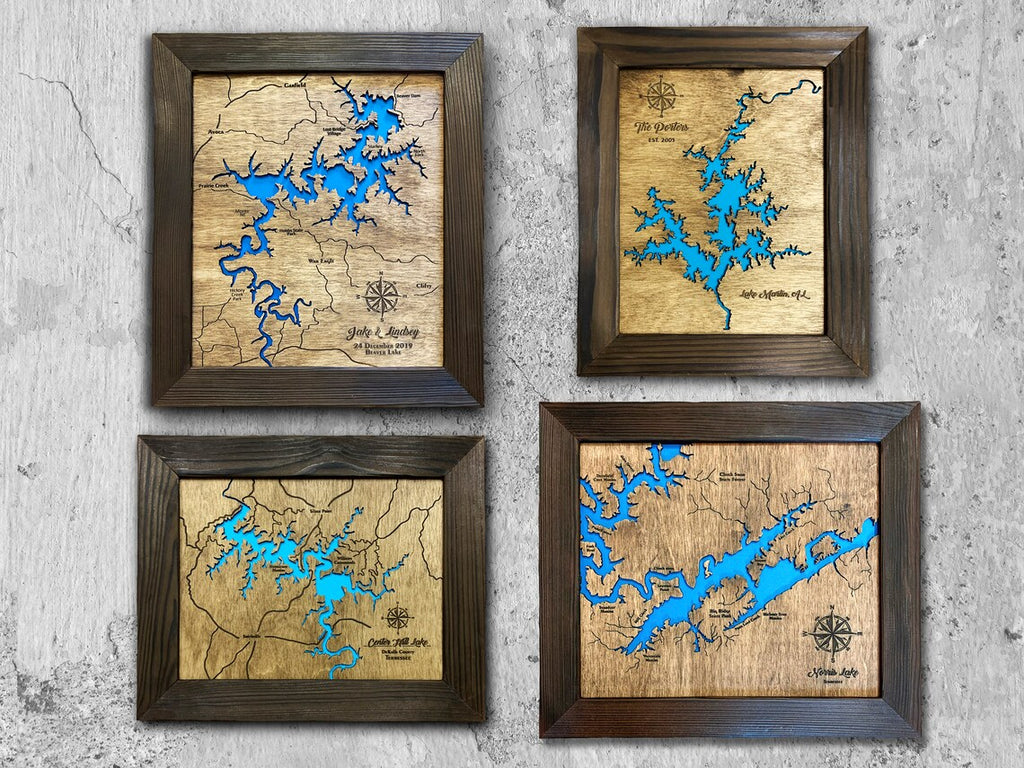 Custom Lake Map Engraved On Wood - Wedding Anniversary Gift For Parents