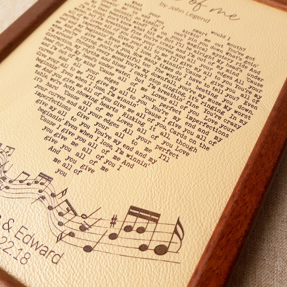 Leather Engraved Heart Lyrics - Personalized Anniversary Gift