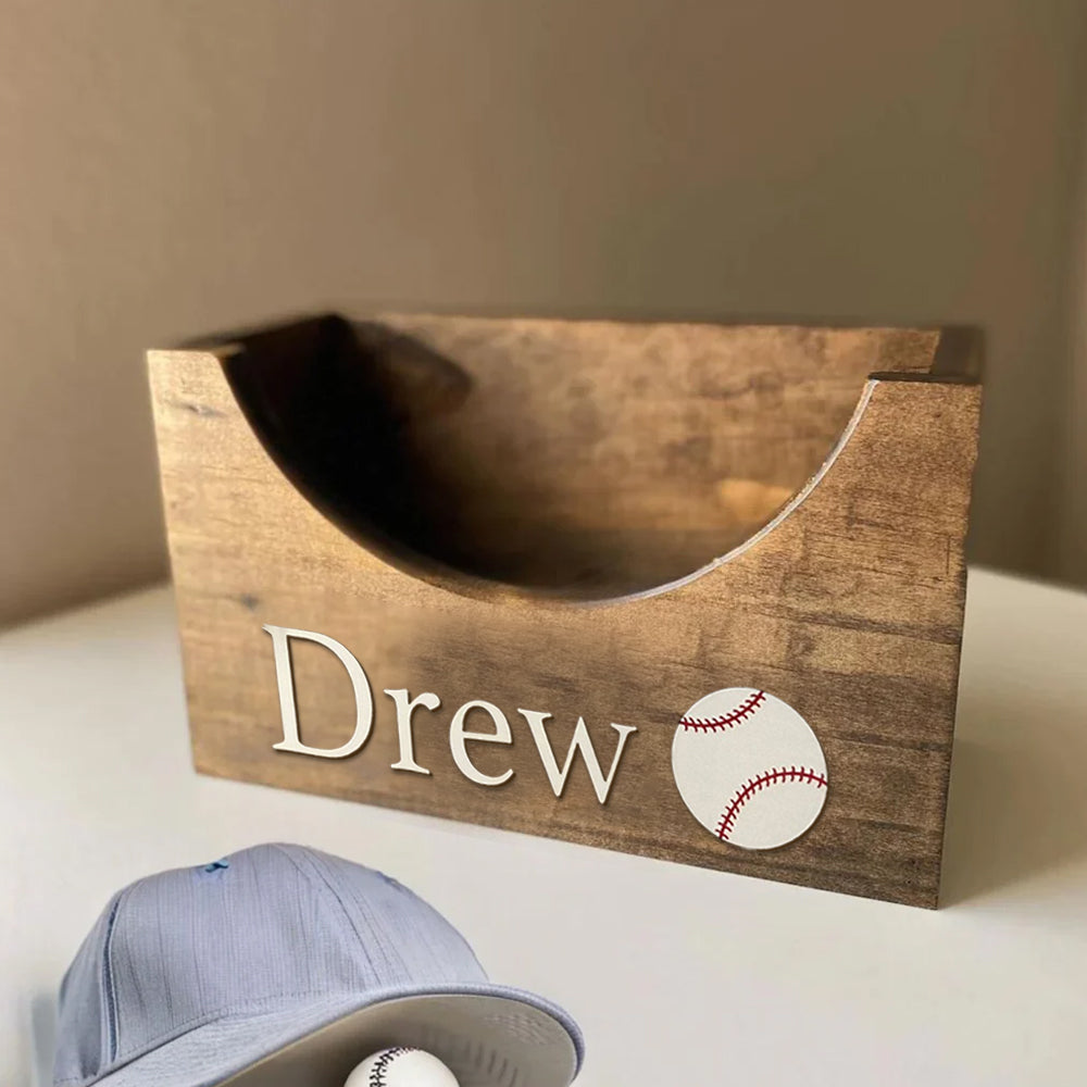 Custom Wooden Hat Holder Box With Ball Baseball Gift