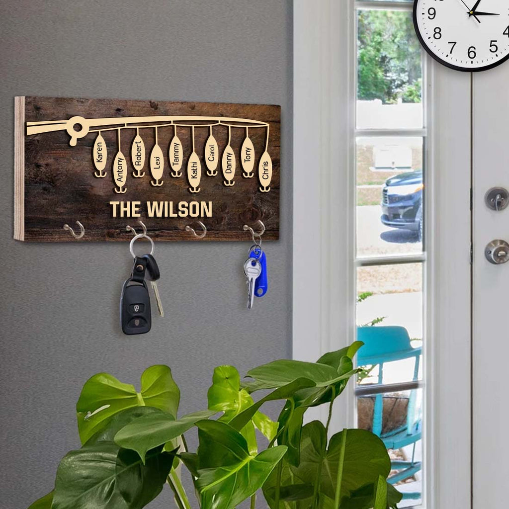 Personalized Fishing Key Holder with Hooks - Christmas Gift for Dad/ Christmas Family Decor