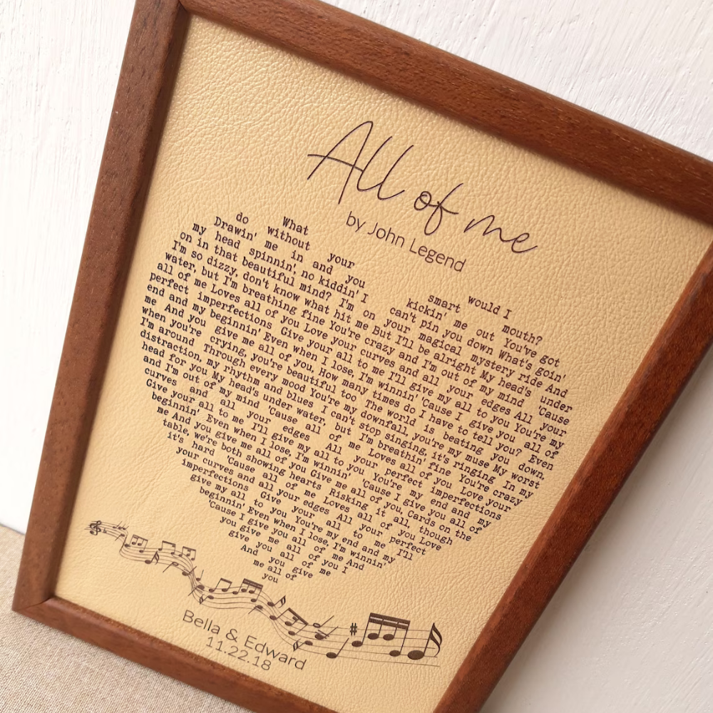 Leather Engraved Heart Lyrics - Personalized Anniversary Gift
