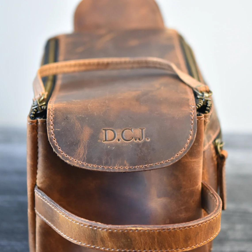 Leather Dopp Kit- Personalized Anniversary Gift For Him