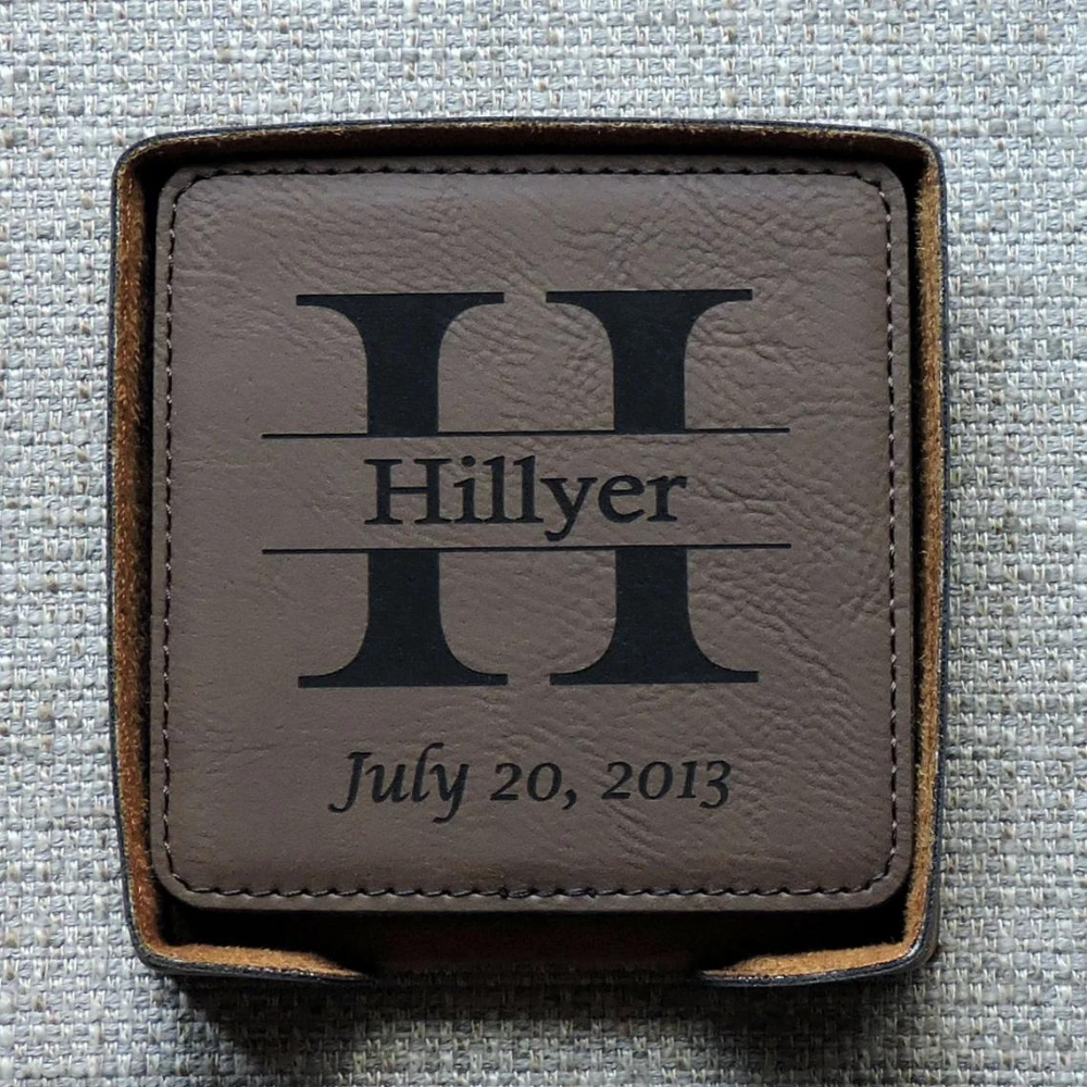 Monogramed Coasters - 3rd Anniversary Leather Gifts for Him and Her