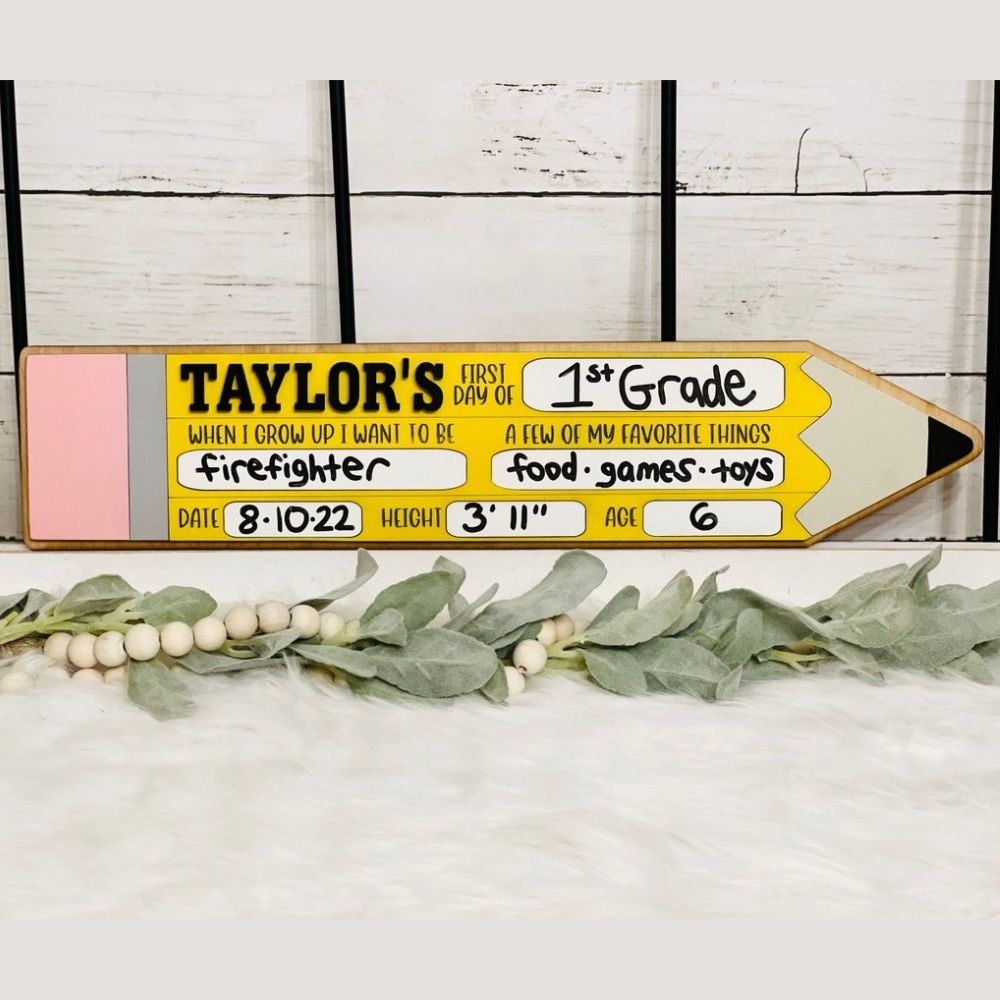Personalized Wooden First Day of School Pencil Sign For Kids