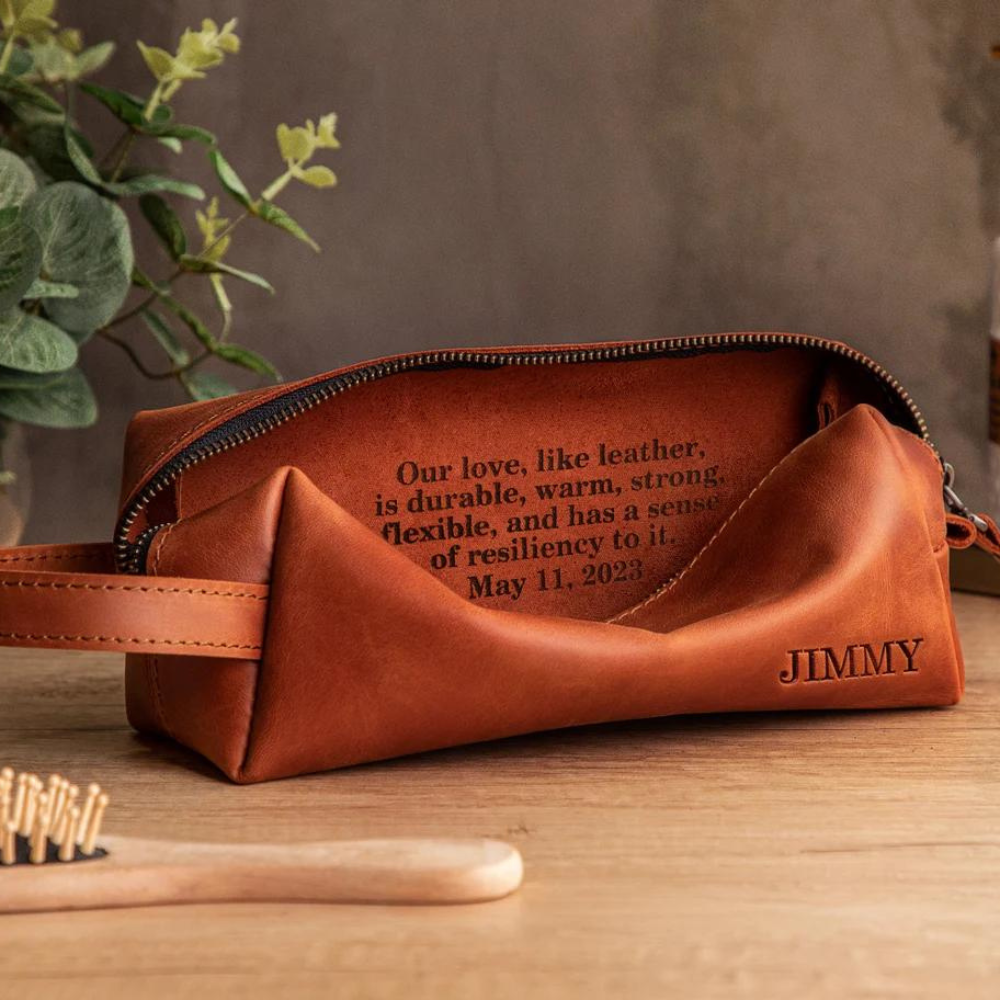 Personalized Leather Toiletry Bag - Anniversary, Wedding Gift For Men