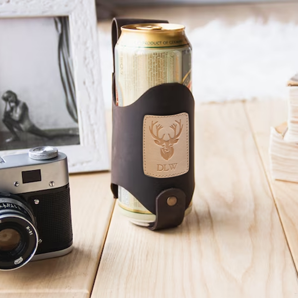 Personalized Engraved Leather Belt drink holder, Beverage Can Holder - Christmas Gift