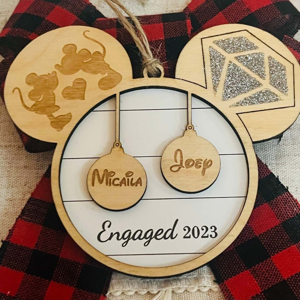 Personalized Mice Sparkling Diamond Ornament, Christmas Engagement Ornament