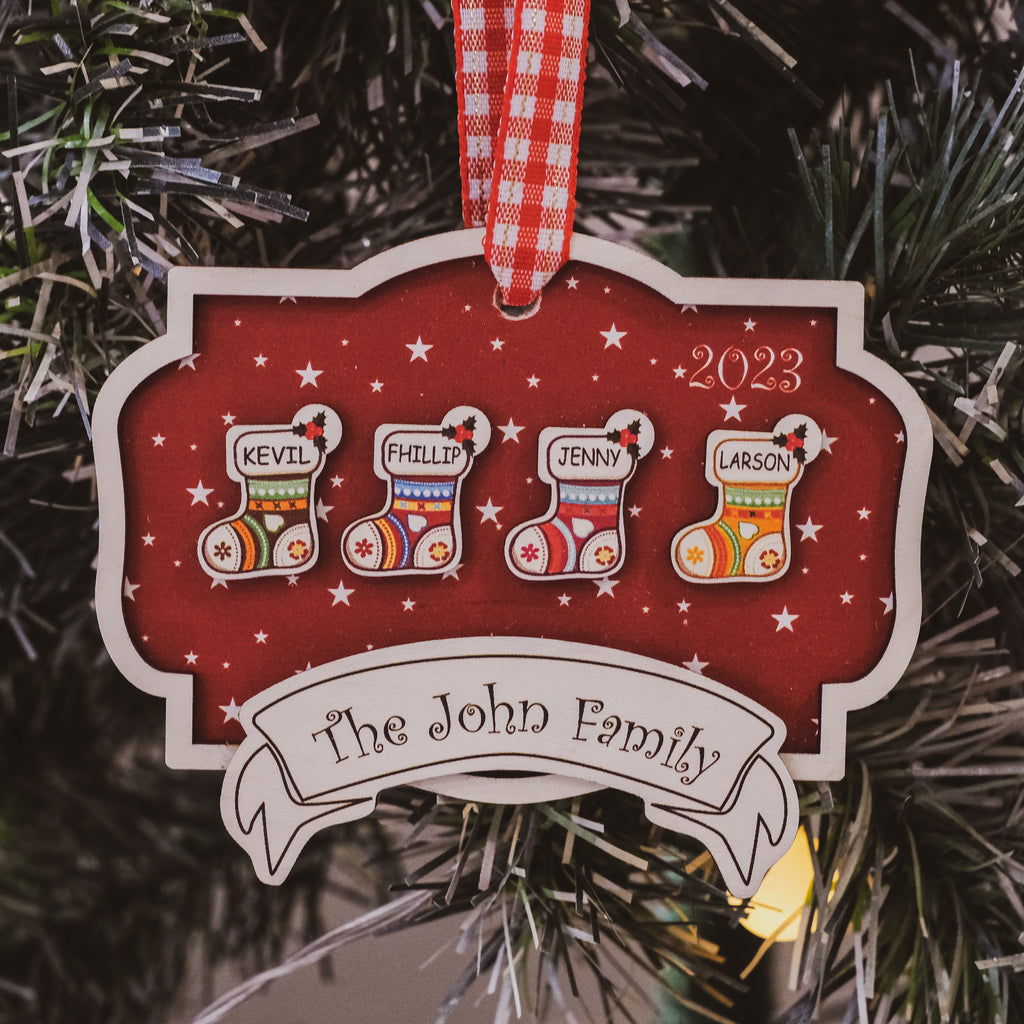 Personalized Wooden Ornament Family Socks With Names - Christmas Ornament