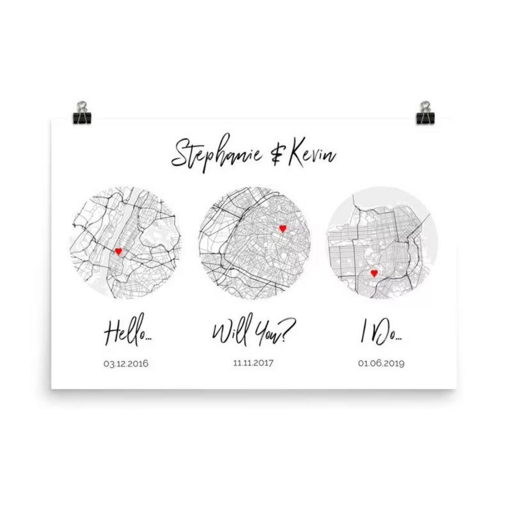 Personalized Three Meaningful Location Canvas With Wooden Frame - Anniversary Gift