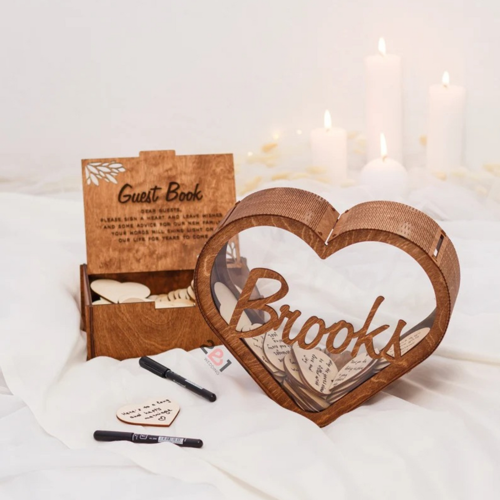 Wooden Heart Wedding Guest Book Alternative