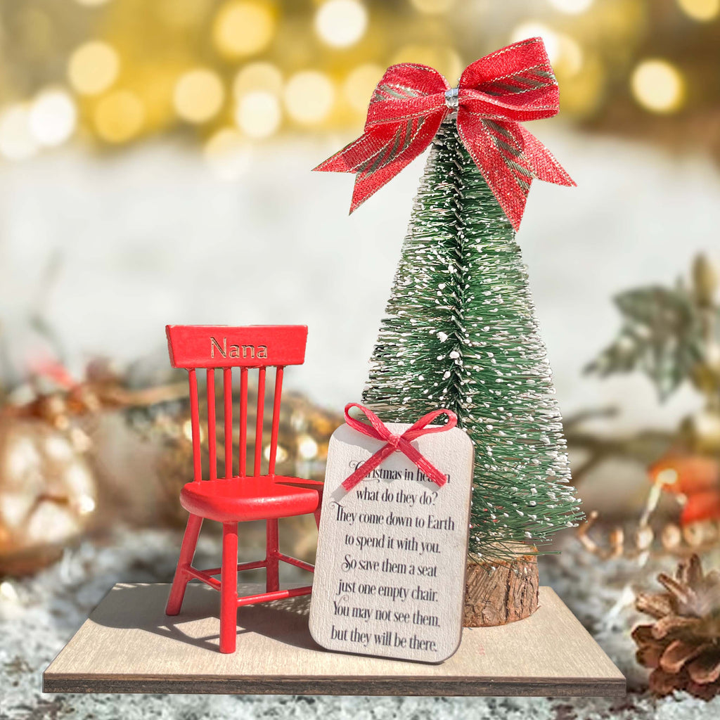 1PCS Christmas in Heaven with Rocking Chair Ornaments, Memorial Christmas  Ornaments, Christmas Memorial Keepsake, Chritsmas Gift for Grandma Grandpa  Mom Dad.Double Layer Laser Wood Ornament,With bow lanyard