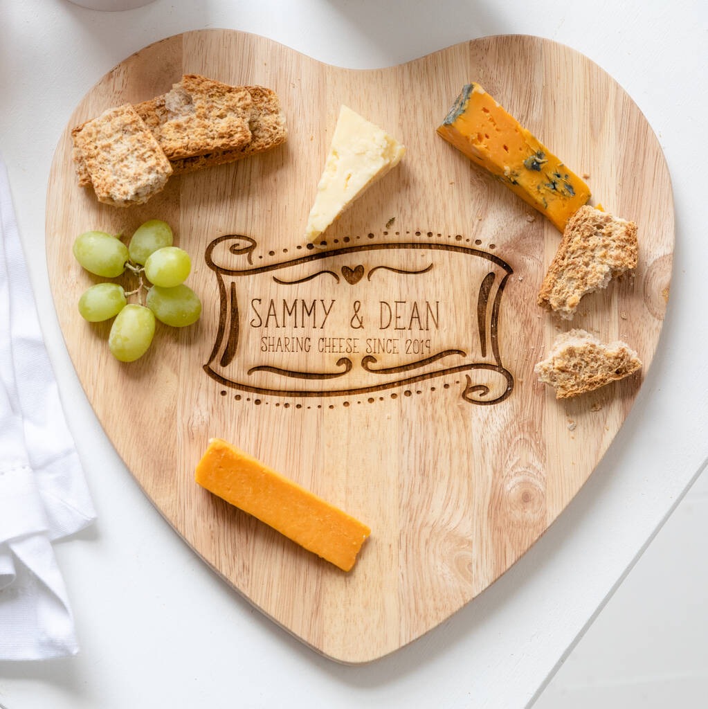 Personalized Wooden Heart Chopping Board, Cheese Board Couple - Christmas Gift For Couple