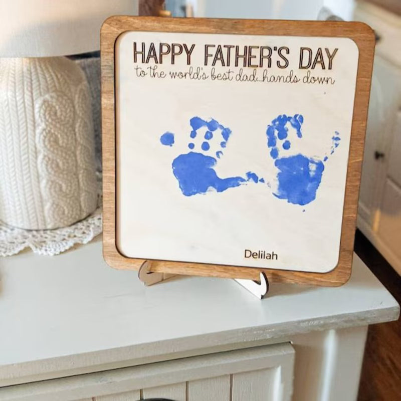 To The World's Best Dad Square Sign - Handprint Sign - Father's Day Gift