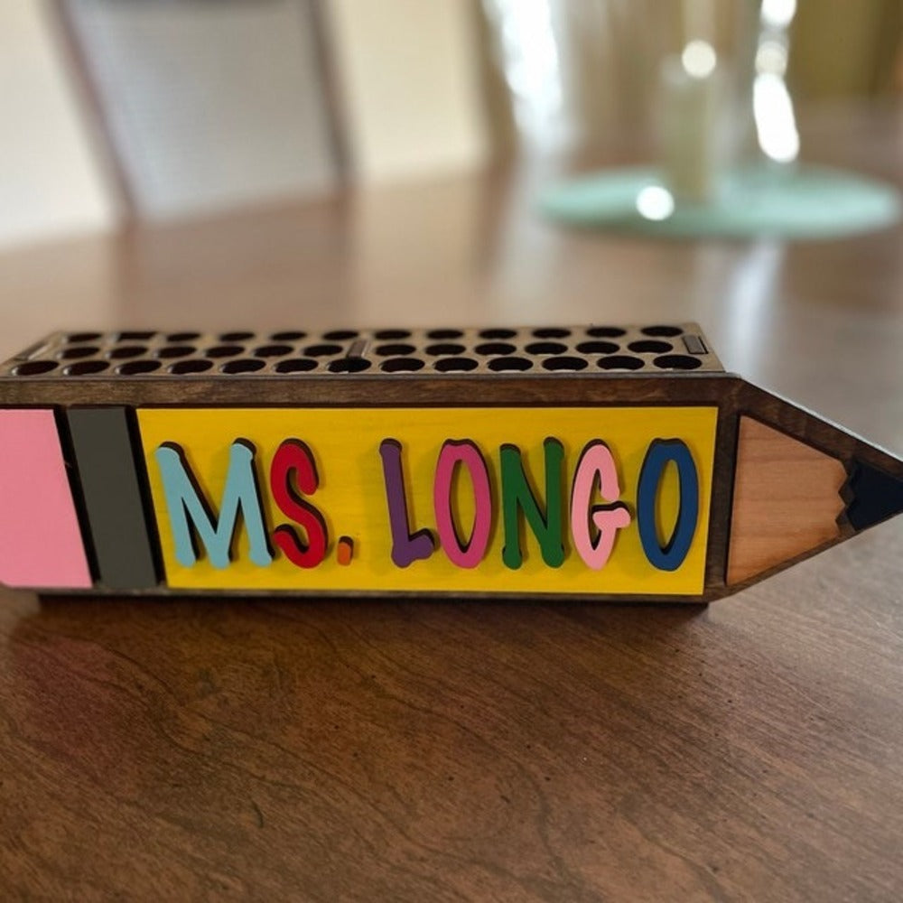 Personalized Wooden Pencil Holder Pencil Shape - Teacher Gift