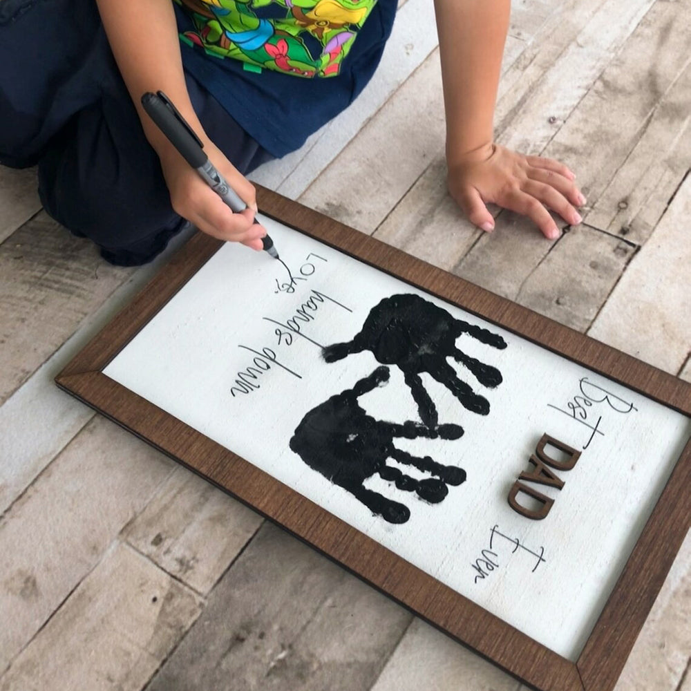 Best Dad Hands Down Rectangle Sign - Handprint Sign - Father's Day Gift