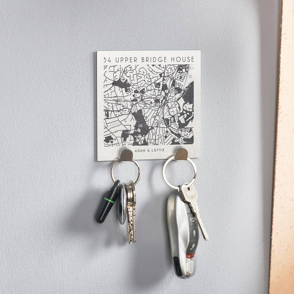 Personalized Metal Key Holder With Location For Couples