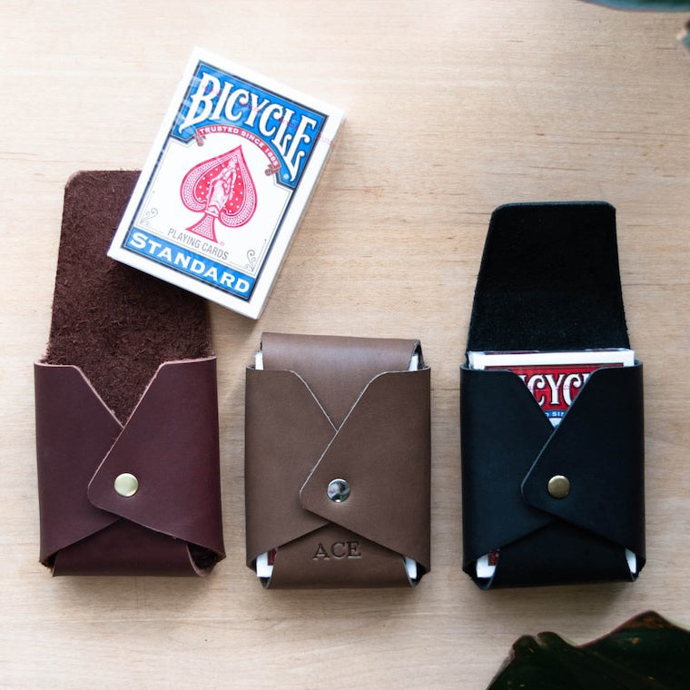 Personalized Engraved Leather Playing Card Case