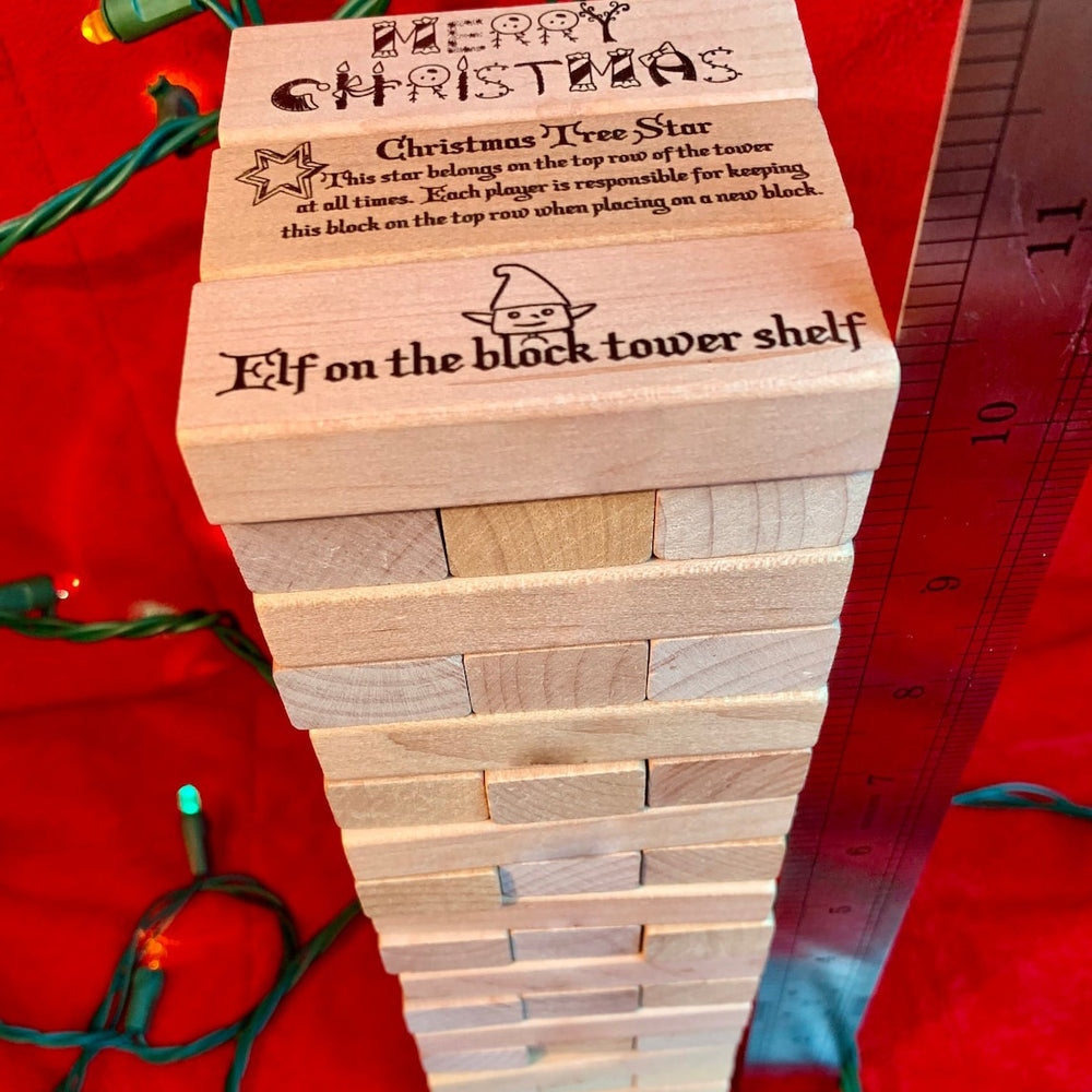Wooden Jenga Block Tower Game Family Christmas Version - Christmas Family Activities For All Ages