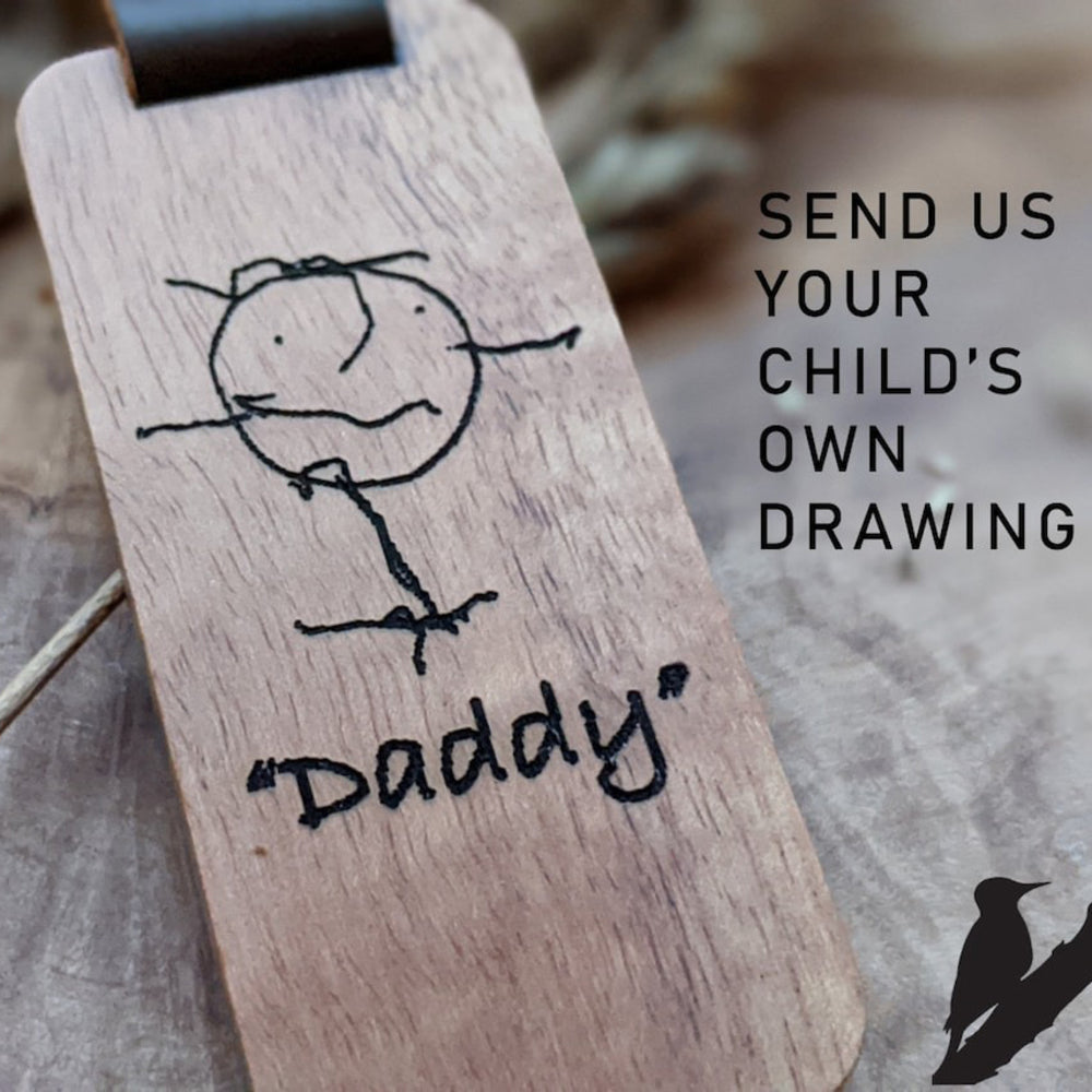 Personalized Wooden Keychain With Kid's Drawing - Father's Day Gift