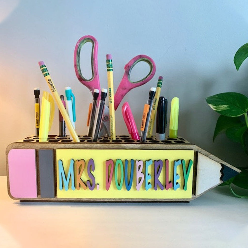 Personalized Wooden Pencil Holder Pencil Shape - Teacher Gift