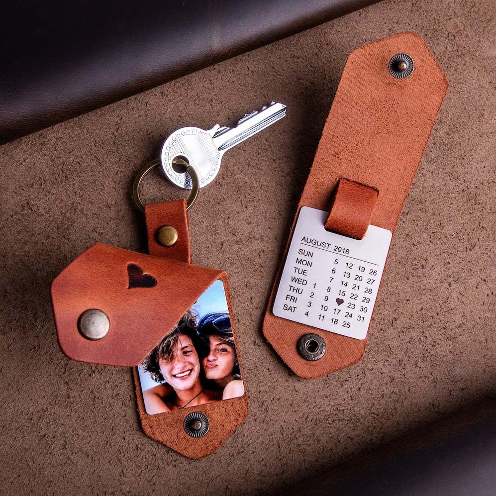 Personalized Leather Keychain With Photos - Christmas Gift For Him
