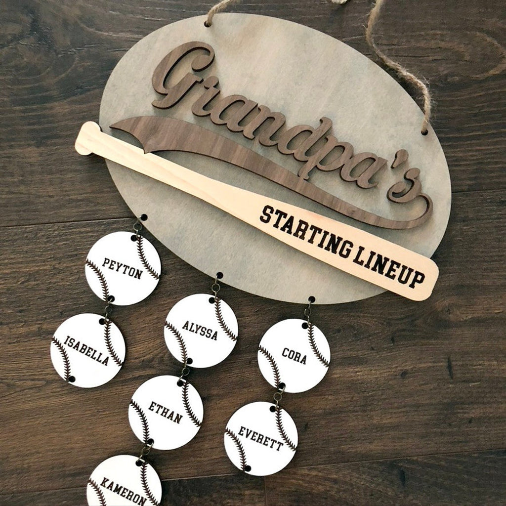 Personalized Wooden Sign Grandpa's Starting Lineup - Father's Day Gift