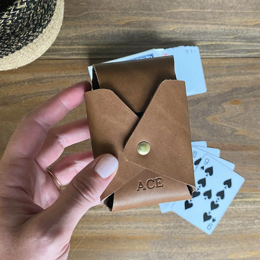 Personalized Engraved Leather Playing Card Case