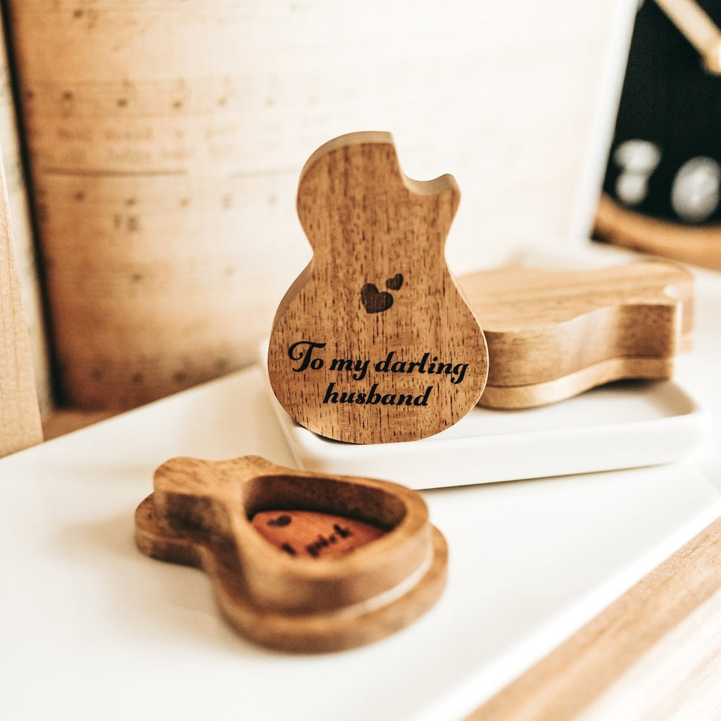 Personalized Wooden Guitar Pick Box - Christmas Gift for Him