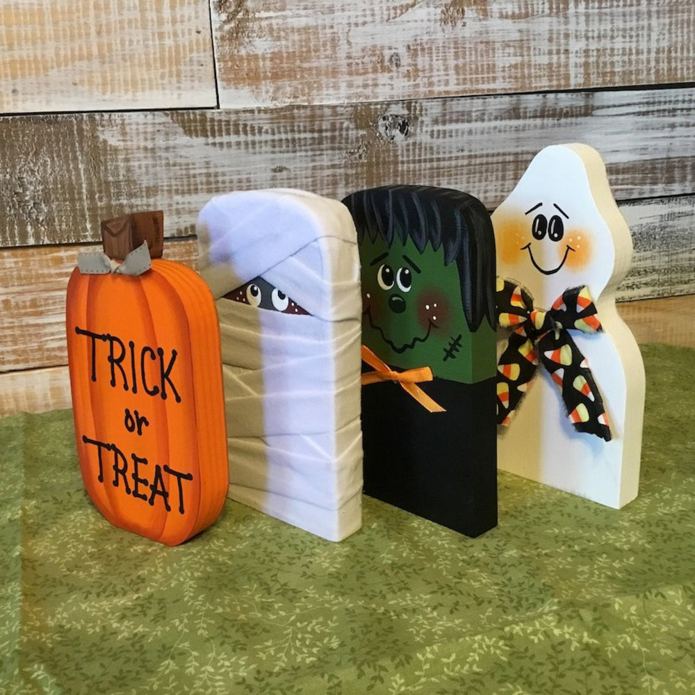 Wooden Hand-painted Halloween Decorations - Ghost, Mummy, Frankenstein, Pumpkin