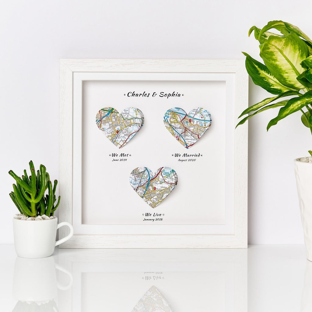 Personalized Pop-up Paper Maps Design With Frame - Anniverasry Gift